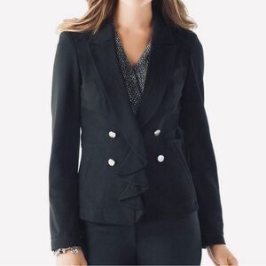WHBM Pleated Ruffle Classic Ponte Knit Military Black Women's Jacket Blazer Sz 4